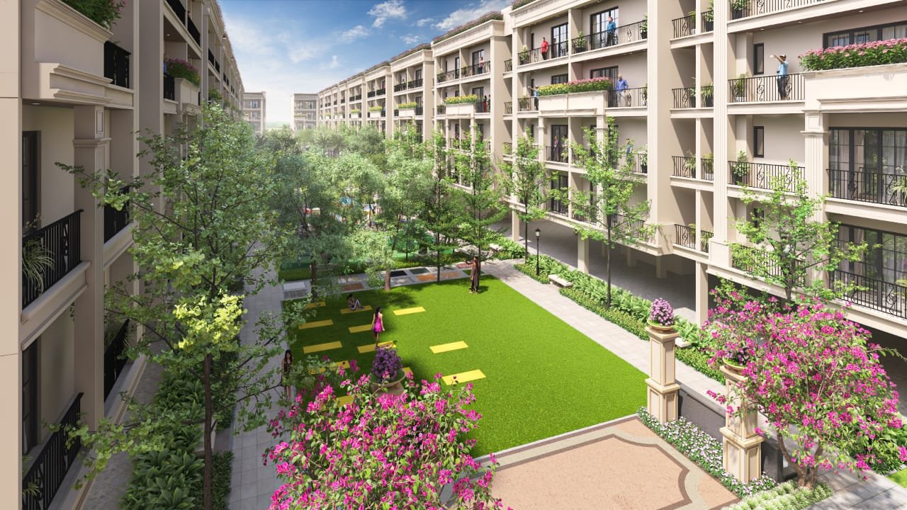ROF Pravasa landscaped courtyard with yoga area and green gardens